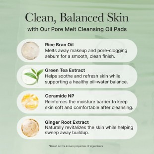 Arencia Pore Melt Cleansing Oil Pad, Easy Makeup Removing with Cleansing Wipes with Green Tea, Rice, Ceramide, 50 Pads
