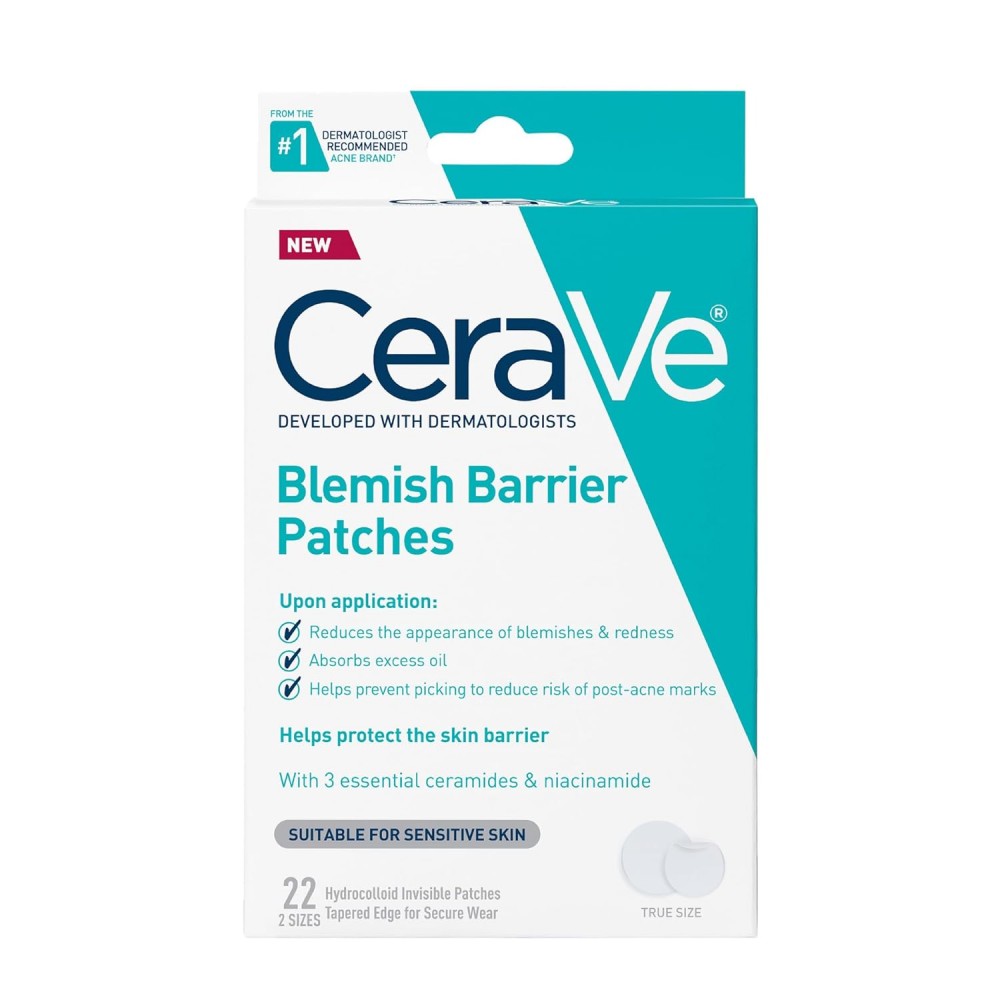 CeraVe Hydrocolloid Blemish Patches, Oil Absorbing Spot Control with Ceramides and Niacinamide 22Count