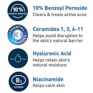 CeraVe Acne Foaming Cream Wash with Benzoyl Peroxide 10% Maximum Strength 150mL
