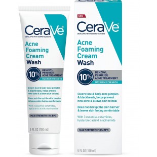 CeraVe Acne Foaming Cream Wash with Benzoyl Peroxide 10% Maximum Strength