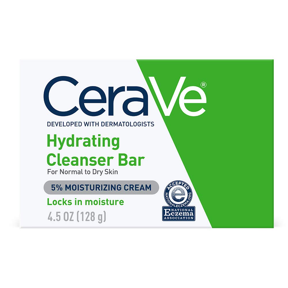 CeraVe Hydrating Cleanser Bar, Soap-Free Body and Facial Cleanser with 5% Cerave Moisturizing Cream, Fragrance-Free 128Gr