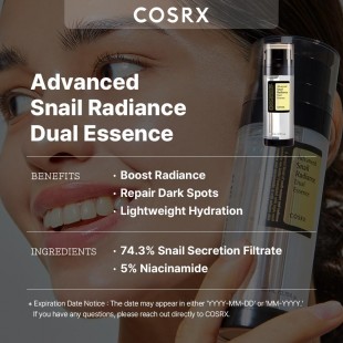 COSRX Niacinamide 5% + Snail Mucin 74% Dual Essence Anti aging Face Serum 2.70 fl.oz