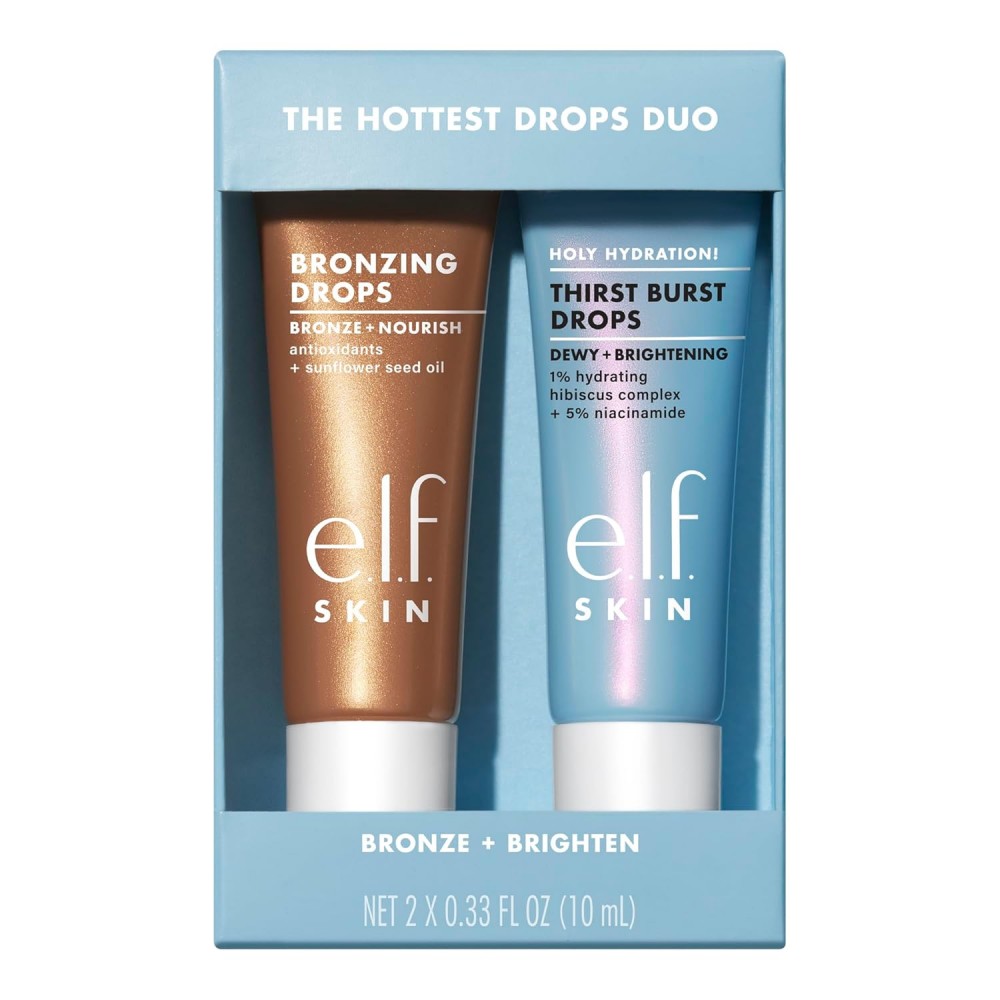 e.l.f. SKIN The Hottest Drops Duo, Holy Hydration! Thirst Burst Drops & Bronzing Drops Skincare Set 2x10mL
