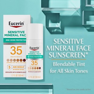 Eucerin Sun Tinted Mineral Face Sunscreen Lotion SPF 35 for Sensitive Skin, 1.7 Fl Oz Bottle