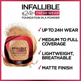 L'Oreal Makeup Infallible Fresh Wear Foundation in a Powder, Waterproof, PORCELAIN 10