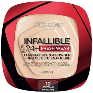 L'Oreal Makeup Infallible Fresh Wear Foundation in a Powder, Waterproof, PORCELAIN 10
