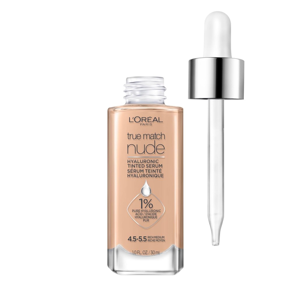 L'Oréal True Match Nude Hyaluronic Tinted Serum Foundation with 1% Hyaluronic acid, Medium 4.5-5.5 30mL
