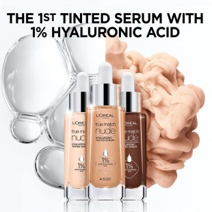 L'Oréal True Match Nude Hyaluronic Tinted Serum Foundation with 1% Hyaluronic acid, Light-Medium 3-4