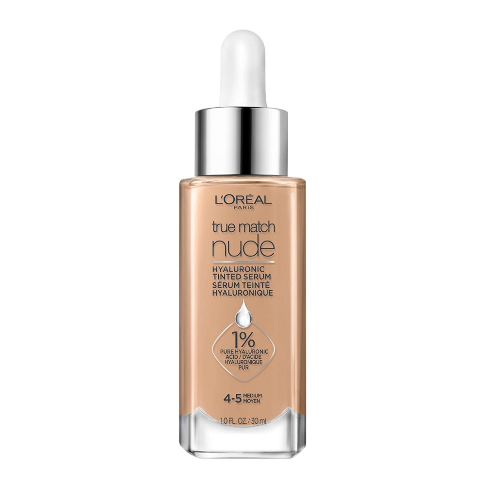 L'Oréal True Match Nude Hyaluronic Tinted Serum Foundation with 1% Hyaluronic acid, Medium 4-5