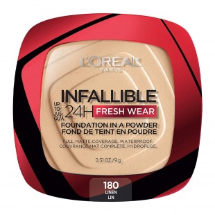 L'Oreal Makeup Infallible Fresh Wear Foundation in a Powder, Waterproof, LINEN 180