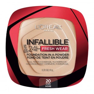 L'Oreal Makeup Infallible Fresh Wear Foundation in a Powder, Waterproof, IVORY 020