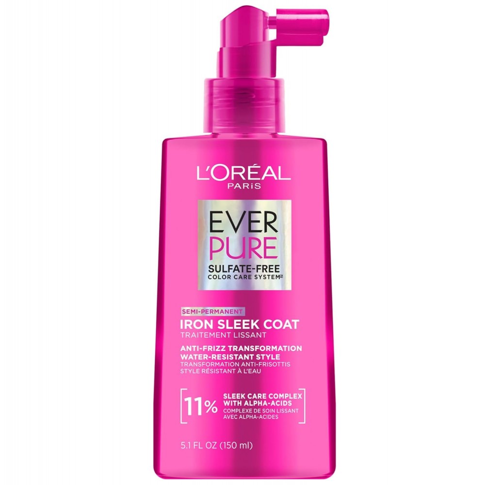 L'Oreal Sulfate Free Iron Sleek Coat, Anti-Frizz Hair Treatment Spray with Heat Protection & Humidity Protection 150mL