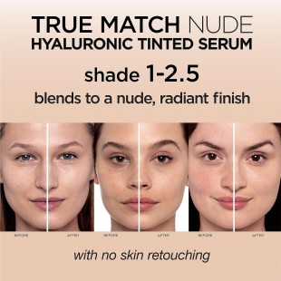 L'Oréal True Match Nude Hyaluronic Tinted Serum Foundation with 1% Hyaluronic acid, Rosy Light 1-2.5