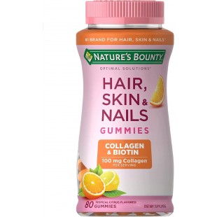 Nature's Bounty Hair, Skin & Nails with Biotin and Collagen Citrus-Flavored Gummies, 80 Count