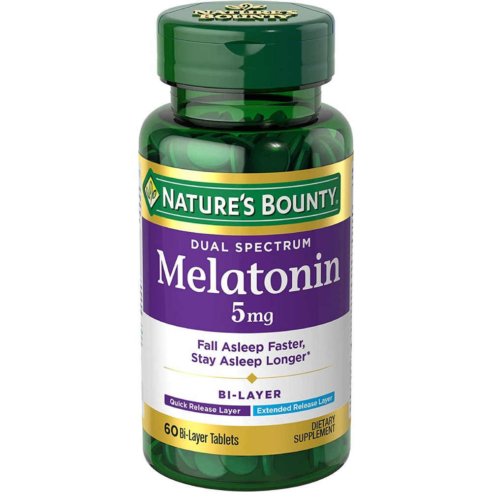 Nature’s Bounty Melatonin 5mg, Promotes Relaxation and Sleep Health, 60 Bi-Layer Tablets