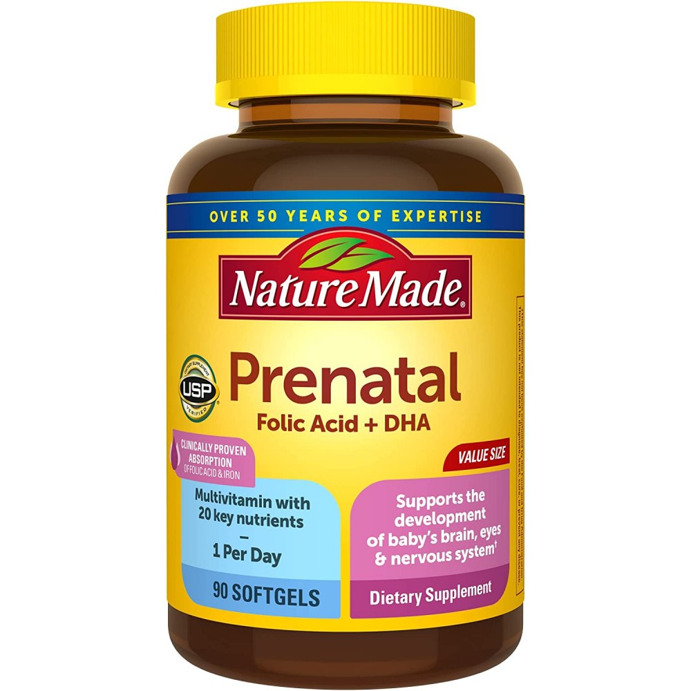 Nature Made Prenatal Vitamin + DHA Softgel with Folic Acid, Iodine and Zinc, 90 Count