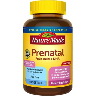 Nature Made Prenatal Vitamin + DHA Softgel with Folic Acid, Iodine and Zinc, 90 Count