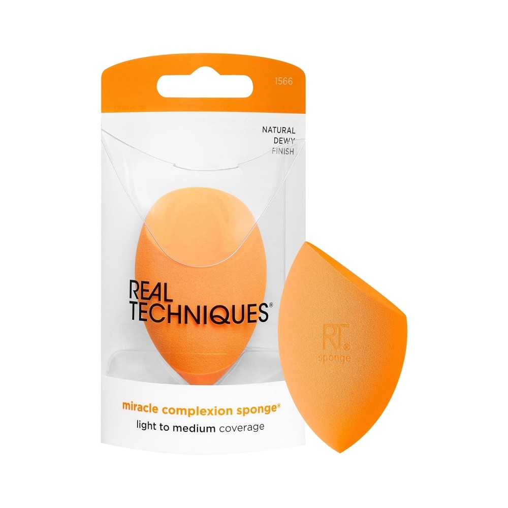 Real Techniques Miracle Complexion Sponge, Makeup Blender for Liquid and Cream Foundation, Full Coverage, 1 SPONGE (Sin Empaque)