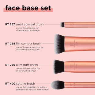 Real Techniques Face Base Makeup Brush Set, For Concealer, Foundation, Contour, & Setting Powder 4 Count