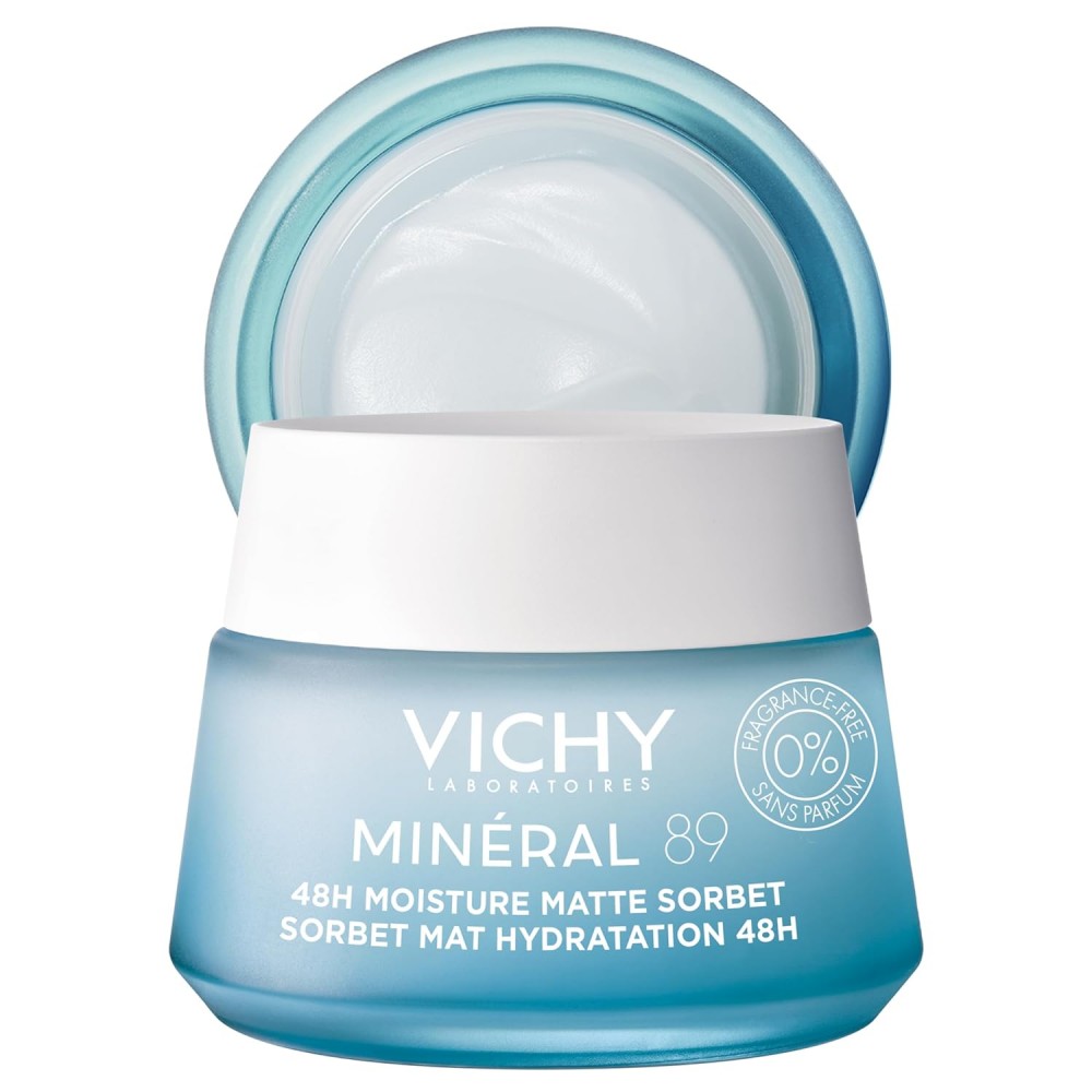 Vichy Minéral 89 Matte Sorbet Face Moisturizer For Oily Skin, Mattifying Moisturizer, Hyaluronic Acid + Niacinamide + Salicylic Acid 50mL