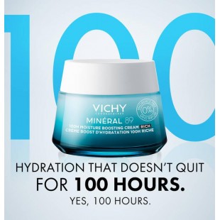 VICHY Mineral 89 Rich Cream, 100H Moisture Boosting Cream, Hydrating Face Moisturizer with Hyaluronic Acid, Niacinamide and Lipids 50mL